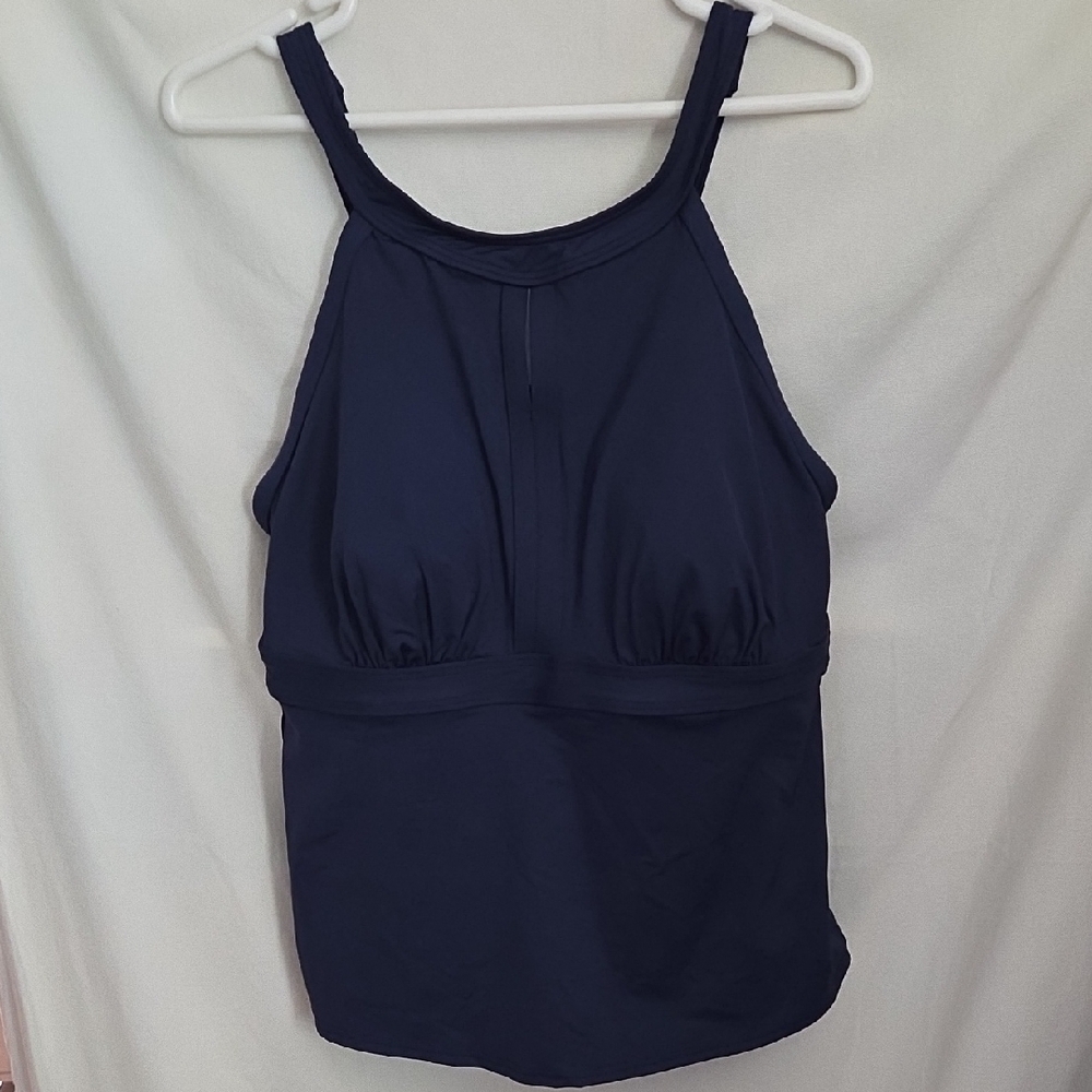 Lands' End Deep Sea Navy Blue Slenderizing Tankini Swim Top Sz 16w DD